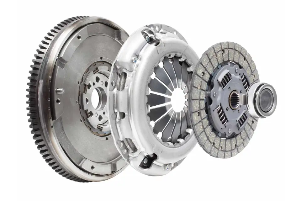 Parts of a gearbox separated and isolated 
